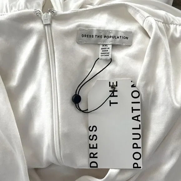 Dress the Population Krista Plunge Neck Side Slit Gown, Ivory, NWT, Size XXL - Picture 12 of 13